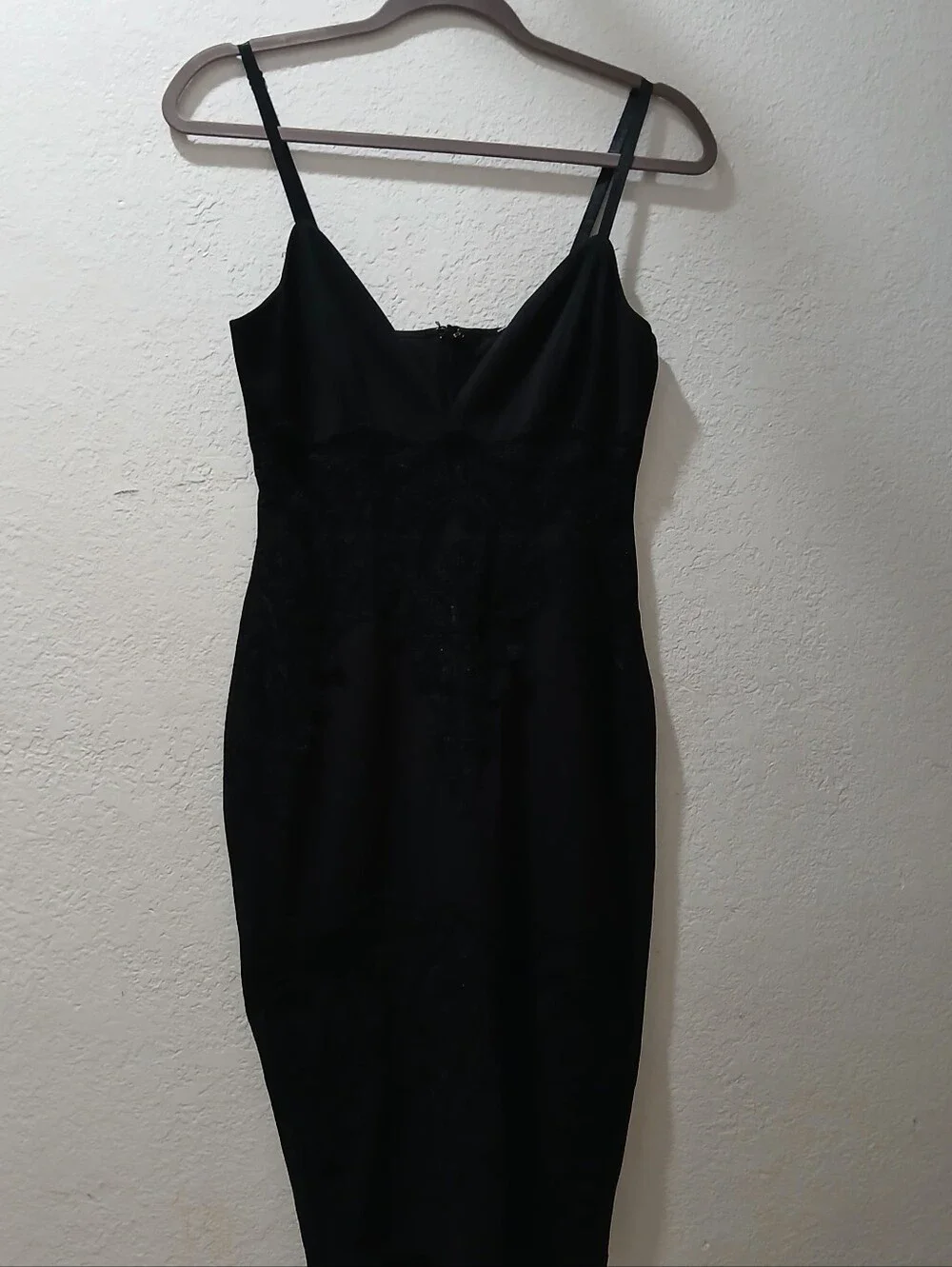 Lulu's new Black Lace-Embellished Midi Bodycon Dress